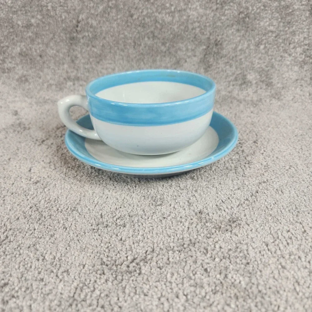 Shenango‎ China Cup and Saucer Blue Band Restaurant Ware White Vintage USA N-9